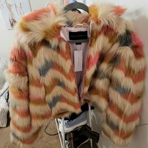 French Connection Dallow Rainbow Faux Fur Crop Jacket